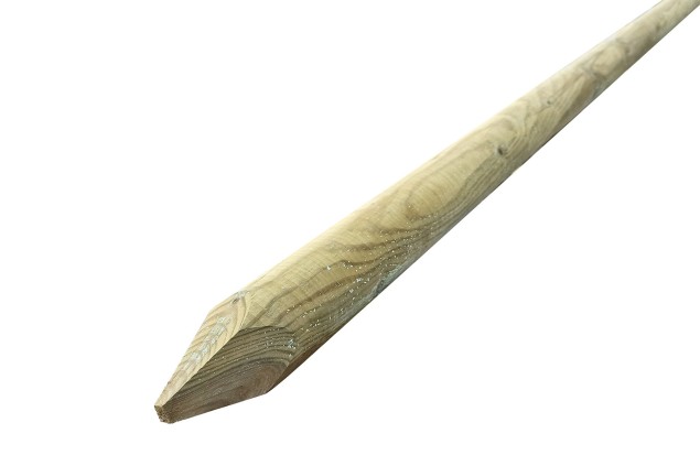 Dřevěný kůl se špicí, průměr 50 mm, délka 1500 mm, Severská borovice, IMPREGNOVANÁ, zelená